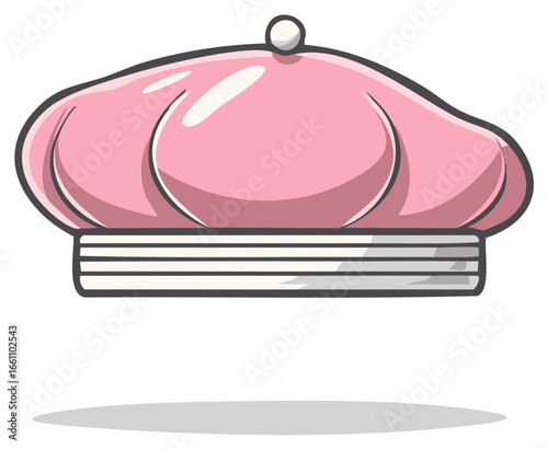Pink cartoon beret illustration, stylish hat with cute round top, soft fashionable clothing design, stylish fashion