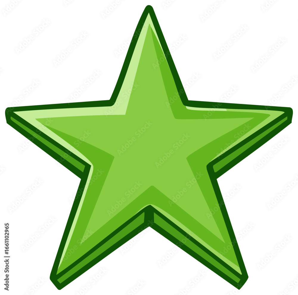 Obraz premium Illustrated glossy green star with dark green outline isolated on white