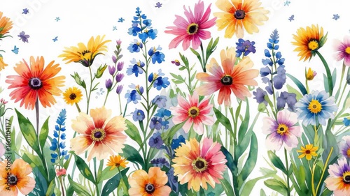 Wildflower Watercolor Border Design for Summer Cards and Posters
