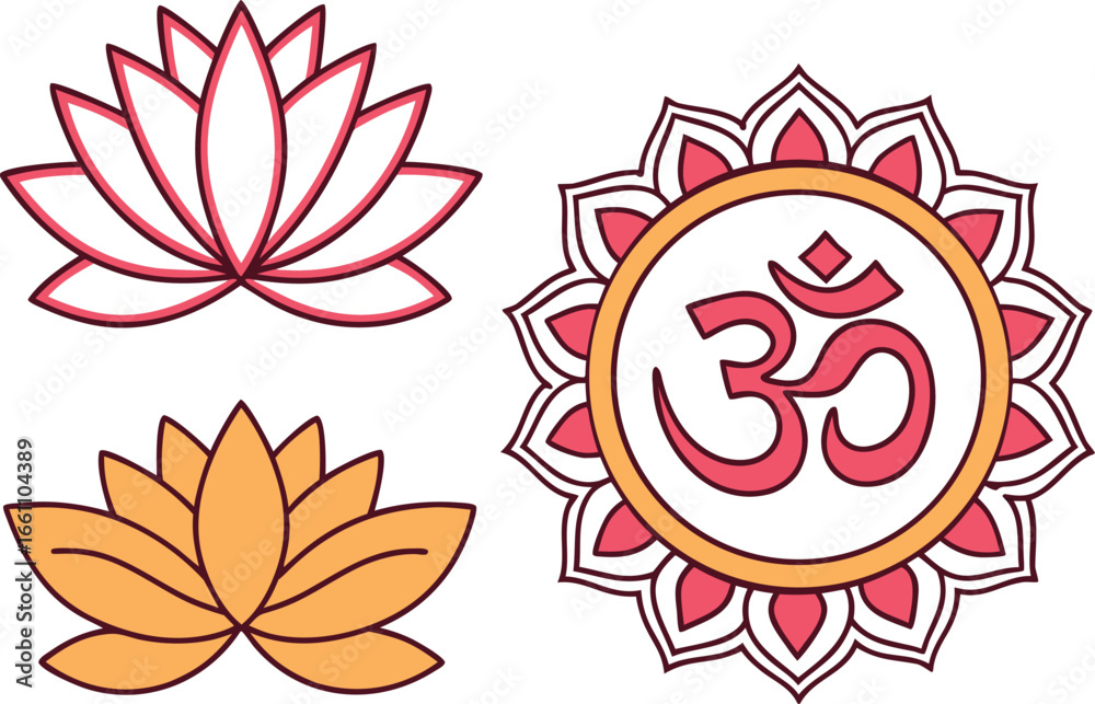Obraz premium Pink and orange lotus Om symbol floral