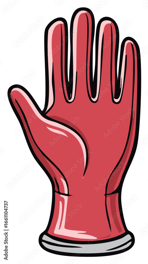 Obraz premium Red rubber cleaning glove cartoon illustration for housework and protection