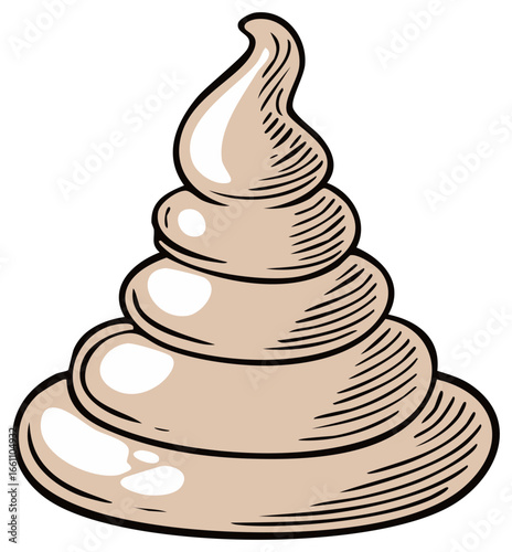 Cartoon Swirl of Feces or Ice Cream in Stacked Rings with Engraved Detail