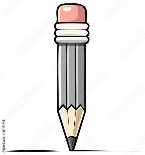 Classic gray pencil with pink eraser drawing a straight line school supplies illustration