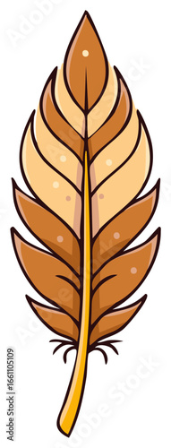 Stylized brown feather, decorative element, illustration