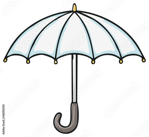 Cartoon illustration of a white umbrella with a black handle