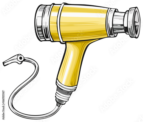 Vintage metal blow dryer with a flexible hose and nozzle