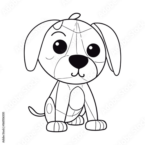 Coloring book for children baby beagle dog kawai Black and white vector illustration.