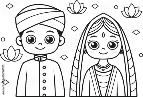 Indian Couple Wedding Attire traditional clothing turban