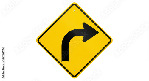 Yellow Diamond Warning Sign Showing a Sharp Curve Ahead to the Right