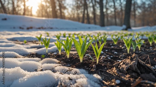 Transitioning Seasons: Time Lapse of Winter Snow Melting and Seeds Awakening to New Life in Spring
