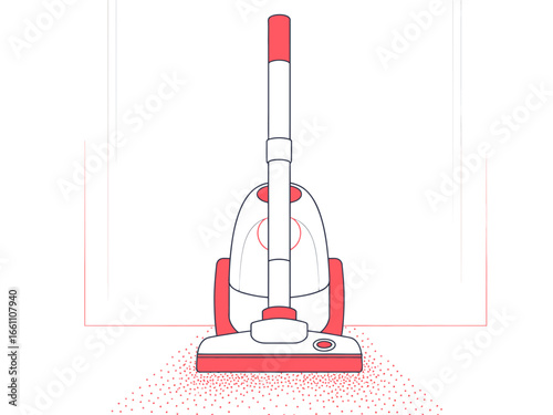 Upright Vacuum Cleaner with Cleaning Action in a Minimalist Design for Home Cleaning Illustration