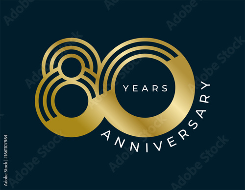 80 Years Anniversary design vector illustration. Unique 80 years logo design template. In gold color