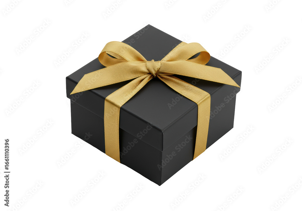 Obraz premium Isolated Luxury Black Gift Box with an Elegant Golden Ribbon Bow
