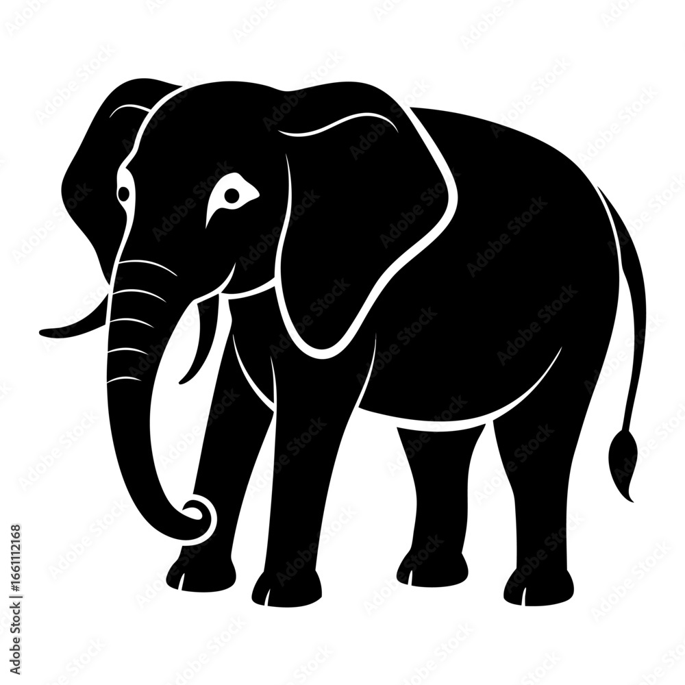 Obraz premium Black silhouette of an elephant isolated on white background