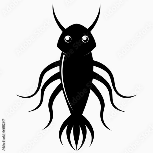 Black silhouette of a plankton creature isolated on white background silhouette