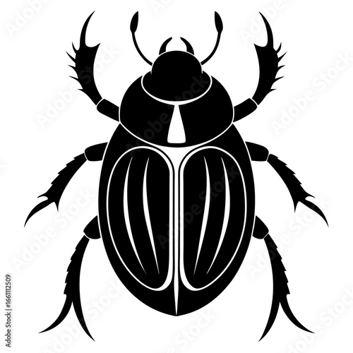 Black scarab beetle silhouette isolated on white background