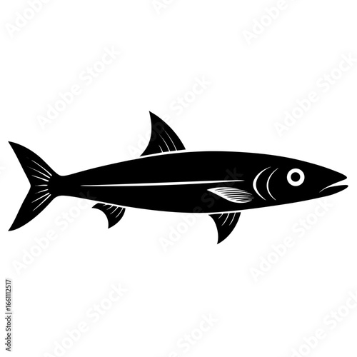 Black silhouette of a sardine isolated on white background