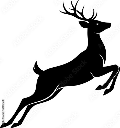 a black and white silhouette of a deer leaping, black and white vector art, minimalist vector art, simple illustration