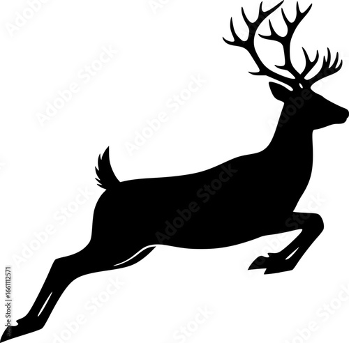 a black and white silhouette of a deer leaping, black and white vector art, minimalist vector art, simple illustration