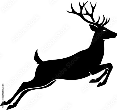 a black and white silhouette of a deer leaping, black and white vector art, minimalist vector art, simple illustration