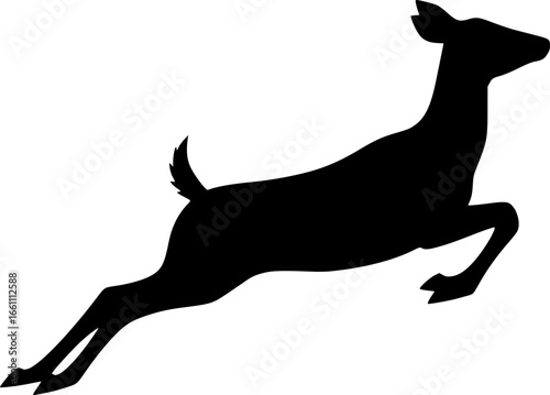 a black and white silhouette of a deer leaping, black and white vector art, minimalist vector art, simple illustration