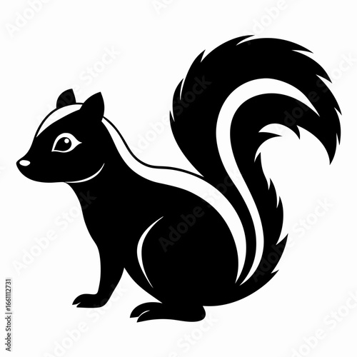 Black silhouette of a skunk standing isolated on white background