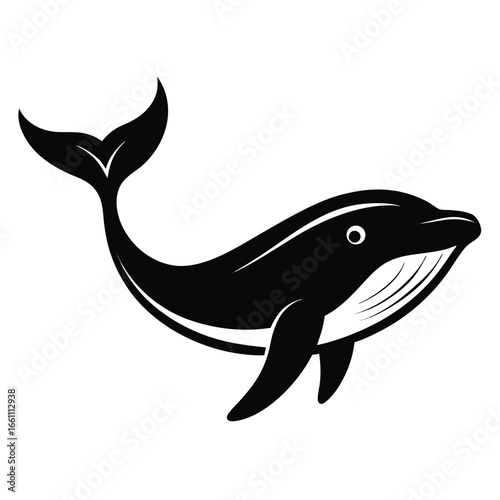 Black whale silhouette isolated on white background