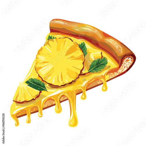  Freshly Baked Pizza Slice with Pineapple and Herbs - Vector Illustration