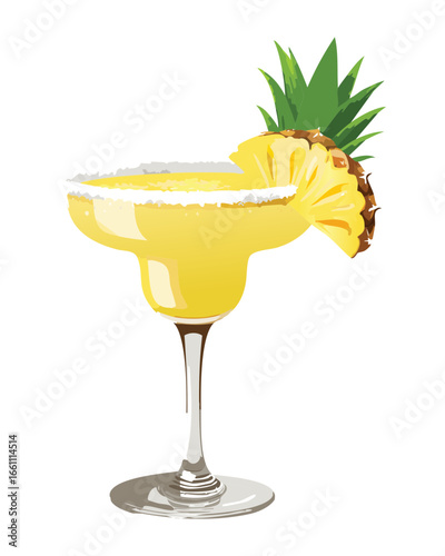 Pineapple Margarita Cocktail in a Glass - Vector Illustration