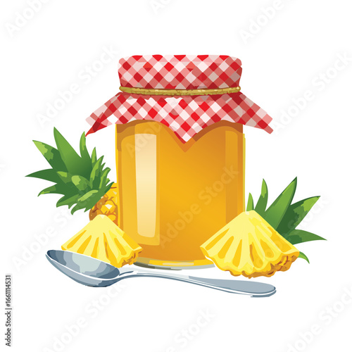 Homemade Pineapple Preserve Jar with a Checked Lid - Vector Illustration