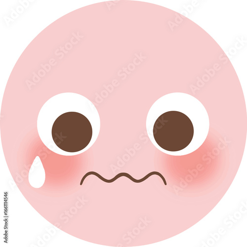 A pink emoticon with a worried and shy face.