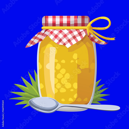 Pineapple Jam in a Glass Jar with a Whole Pineapple - Vector Illustration