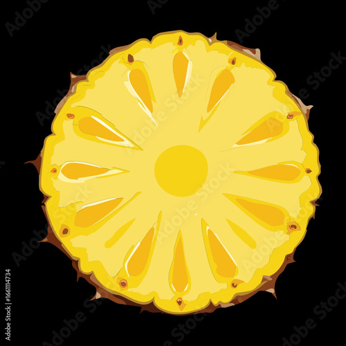 A beautiful cross-section of a fresh pineapple, showing the vibrant yellow flesh and detailed texture, ready to eat - Vector Illustration