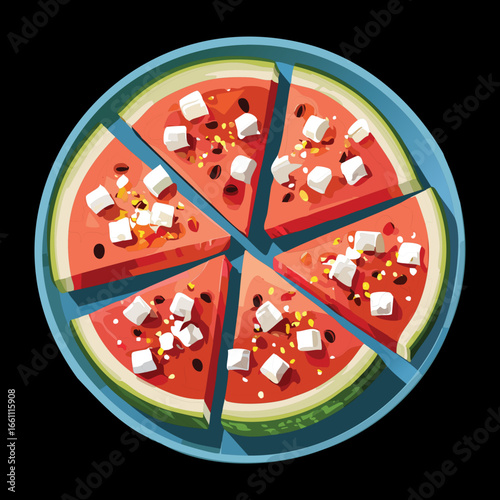 Refreshing Summer Dessert Slices of Watermelon Pizza - Vector Illustration