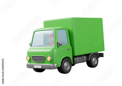 Isolated 3D Green Delivery Truck for Logistics and Shipping Services