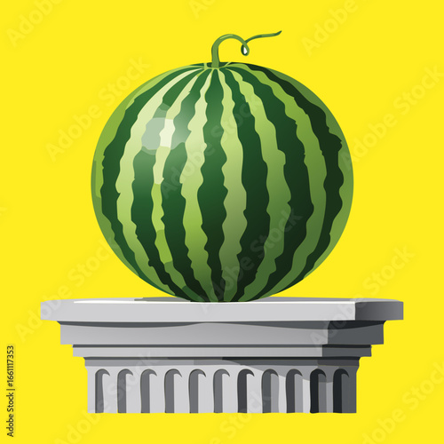 Whole Watermelon on a Pedestal, a Fresh Summer Fruit - Vector Illustration

