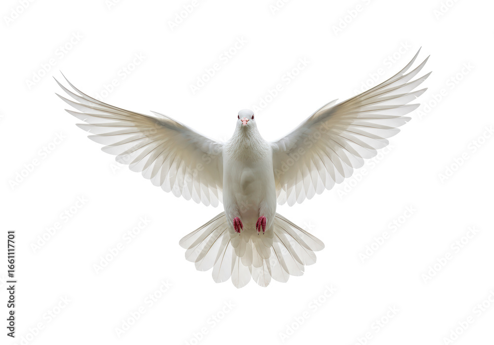 Fototapeta premium Isolated White Dove in Flight with Wings Spread as a Symbol of Peace