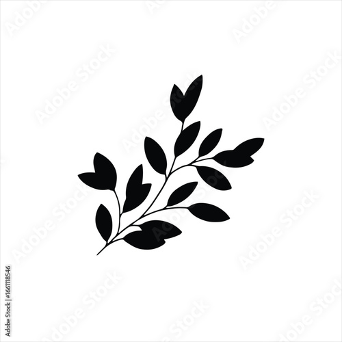 Elegant Silhouette of a Delicate Branch with Multiple Leaves