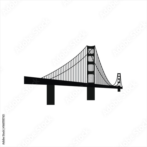 Majestic Silhouette of a Suspension Bridge Spanning a Wide River