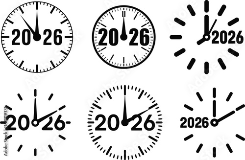 2026 Time Clocks New Year Countdown Design Elements
