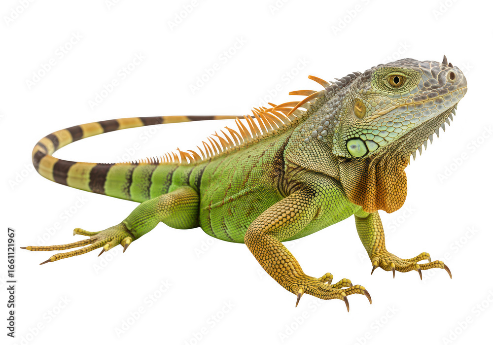 Obraz premium Green iguana lizard isolated on transparent background