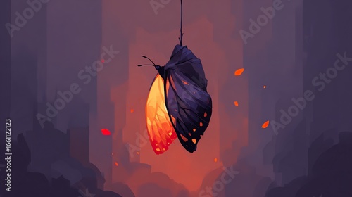 Butterfly emerging from chrysalis artwork