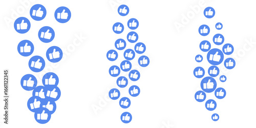 Vector falling hearts stream illustration social media reaction like love emoji icons border layout ui interface background colorful doodle celebration comment feedback sticker pattern set