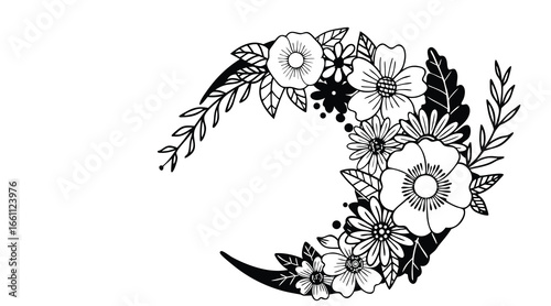Elegant vintage floral ornament with a decorative black and white flower pattern