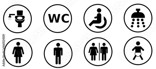 Restroom Signs Icons Toilet Symbols Male Female Disabled Shower Baby WC