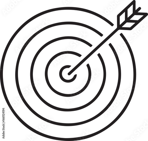 Hand drawn target with arrow hitting the bullseye representing success and achievement