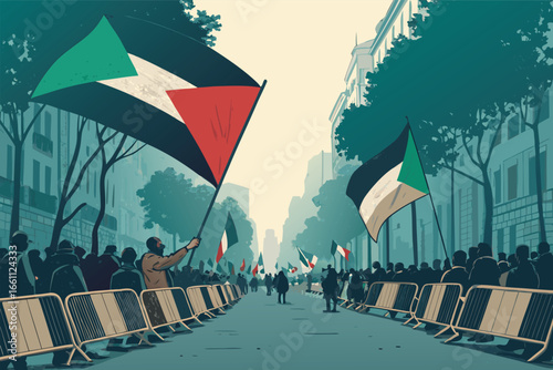 A desolate city street, engulfed in chaos, a testament to revolution, fortified by makeshift barricades, amidst a backdrop of societal upheaval.