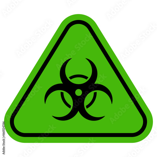Green triangular biohazard warning symbol indicating biological danger or hazardous materials.