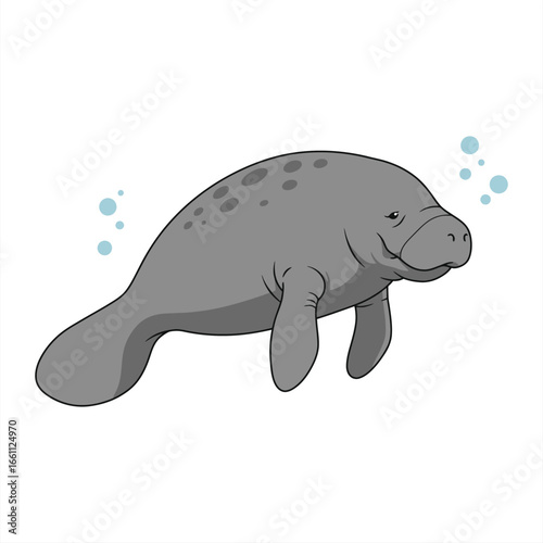 Gentle Giant A Charming Manatee Illustration with Bubbles