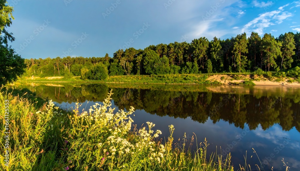 Fototapeta premium Serene riverbank at dawn